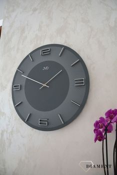 Zegar na ścianę JVD okrągły drewniany w kolorze szarym HC33.1 ✅ Nowoczesny zegar na ścianę w okrągłym kształcie w szarym kolorze. ✅ (8).JPG