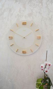 Zegar na ścianę JVD okrągły drewniany w kolorze beżowym HC33.3 ✅ Nowoczesny zegar na ścianę w okrągłym kształcie w beżowym kolorze (4).JPG