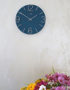 Zegar ścienny do salonu JVD 'drewniany Peacock' HC37.3. Piękny zegar ścienny do salonu JVD 'drewniany Peacock' w okrągłym kształcie w niejednoznacznym kolorze. Kolor pawi, (3).JPG