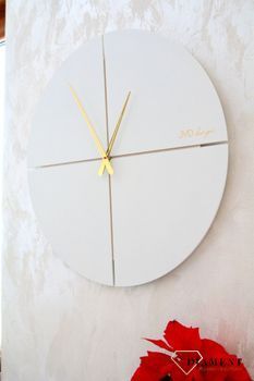 Zegar na ścianę do salonu Biały zegar duży 60 cm HC40.2. Piękny zegar ścienny do salonu JVD drewniany design w okrągłym kształcie w jasnym kolorze (2).JPG