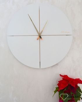 Zegar na ścianę do salonu Biały zegar duży 60 cm HC40.2. Piękny zegar ścienny do salonu JVD drewniany design w okrągłym kształcie w jasnym kolorze (3).JPG