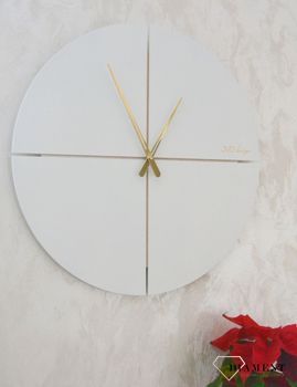 Zegar na ścianę do salonu Biały zegar duży 60 cm HC40.2. Piękny zegar ścienny do salonu JVD drewniany design w okrągłym kształcie w jasnym kolorze (4).JPG