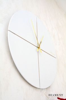 Zegar na ścianę do salonu Biały zegar duży 60 cm HC40.2. Piękny zegar ścienny do salonu JVD drewniany design w okrągłym kształcie w jasnym kolorze (5).JPG