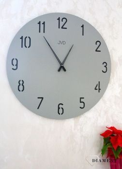 Zegar na ścianę do salonu duży 70 cm HC43. Ciemne, wycięte cyfry arabskie. Duży szary zegar z czarnymi cyframi arabskimi.  (4).JPG