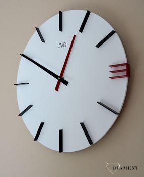 Zegar na ścianę JVD 40 cm Nowoczesny Biały z czerwonym HC44.1. Duży zegar ścienny JVD HC44.1 - 40 cm (1).JPG