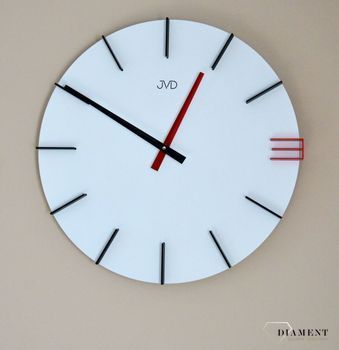 Zegar na ścianę JVD 40 cm Nowoczesny Biały z czerwonym HC44.1. Duży zegar ścienny JVD HC44.1 - 40 cm (2).JPG