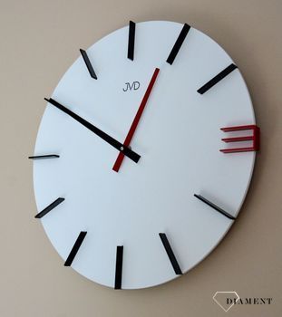 Zegar na ścianę JVD 40 cm Nowoczesny Biały z czerwonym HC44.1. Duży zegar ścienny JVD HC44.1 - 40 cm (3).JPG