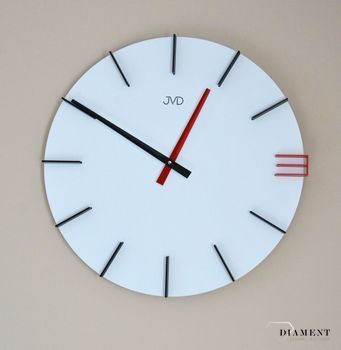Zegar na ścianę JVD 40 cm Nowoczesny Biały z czerwonym HC44.1. Duży zegar ścienny JVD HC44.1 - 40 cm (5).JPG