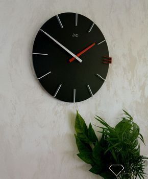 Zegar na ścianę JVD 40 cm Nowoczesny Czarny z czerwonym HC44.2. ✅ Zegar ścienny w kolorze czarnym o nowoczesnym wyglądzie (1).JPG