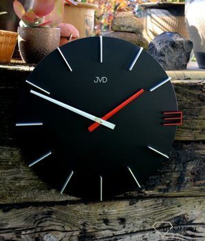 Zegar na ścianę JVD 40 cm Nowoczesny Czarny z czerwonym HC44.2. ✅ Zegar ścienny w kolorze czarnym o nowoczesnym wyglądzie (2).JPG