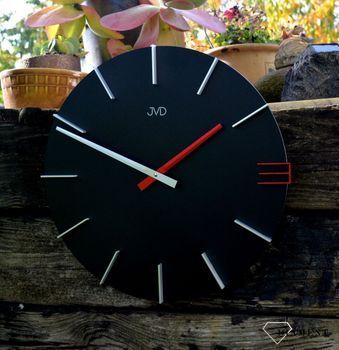 Zegar na ścianę JVD 40 cm Nowoczesny Czarny z czerwonym HC44.2. ✅ Zegar ścienny w kolorze czarnym o nowoczesnym wyglądzie (3).JPG