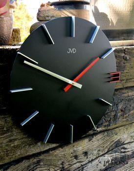 Zegar na ścianę JVD 40 cm Nowoczesny Czarny z czerwonym HC44.2. ✅ Zegar ścienny w kolorze czarnym o nowoczesnym wyglądzie (6).JPG