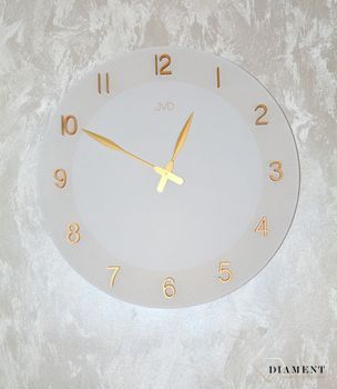 Duży zegar biały zlote cyfry 3D 50 cm HC501.1. Duży zegar biały ze złotymi dodatkami. Duży zegar ścienny nowoczesny. Zegar do nowoczesnych wnętrz (3).JPG