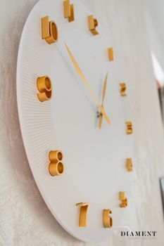 Duży zegar biały zlote cyfry 3D 50 cm HC501.1. Duży zegar biały ze złotymi dodatkami. Duży zegar ścienny nowoczesny. Zegar do nowoczesnych wnętrz (5).JPG