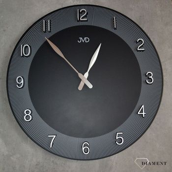 Duży zegar ścienny w kolorze zgaszonej czerwieni 50 cm HC13.3. Duży zegar czarny ze srebrnymi dodatkami. Duży zegar ścienny nowoczesny (1).JPG