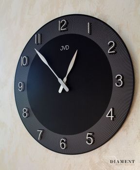 Duży zegar ścienny w kolorze zgaszonej czerwieni 50 cm HC13.3. Duży zegar czarny ze srebrnymi dodatkami. Duży zegar ścienny nowoczesny (3).JPG