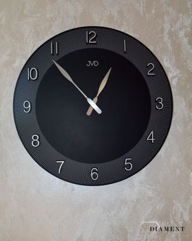 Duży zegar ścienny w kolorze zgaszonej czerwieni 50 cm HC13.3. Duży zegar czarny ze srebrnymi dodatkami. Duży zegar ścienny nowoczesny (5).JPG
