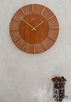Duży zegar ścienny imitacja drewna brązowo złoty 50 cm HC502.2. Zegar ścienny nowoczesny imitacja drewna . Zegar do nowoczesnych wnętrz (2).JPG