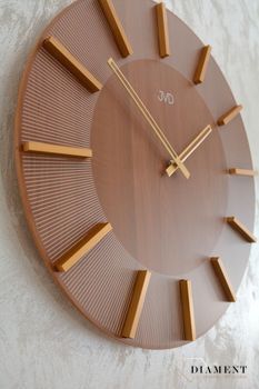 Duży zegar ścienny imitacja drewna brązowo złoty 50 cm HC502.2. Zegar ścienny nowoczesny imitacja drewna . Zegar do nowoczesnych wnętrz (3).JPG