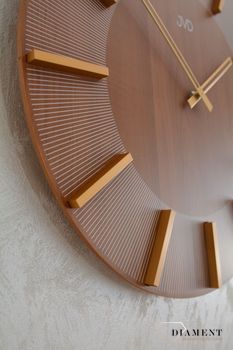 Duży zegar ścienny imitacja drewna brązowo złoty 50 cm HC502.2. Zegar ścienny nowoczesny imitacja drewna . Zegar do nowoczesnych wnętrz (4).JPG