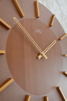Duży zegar ścienny imitacja drewna brązowo złoty 50 cm HC502.2. Zegar ścienny nowoczesny imitacja drewna . Zegar do nowoczesnych wnętrz (5).JPG