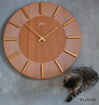 Duży zegar ścienny imitacja drewna brązowo złoty 50 cm HC502.2. Zegar ścienny nowoczesny imitacja drewna . Zegar do nowoczesnych wnętrz (6).JPG