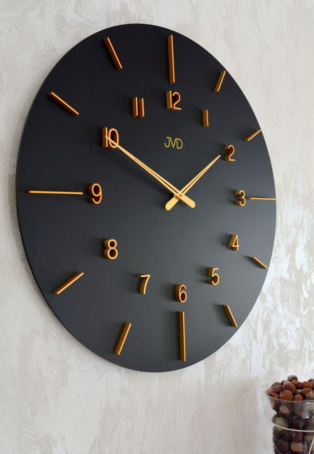 Duży zegar ścienny duży drewniany 70 cm HC701.2 czarno złoty - www ...