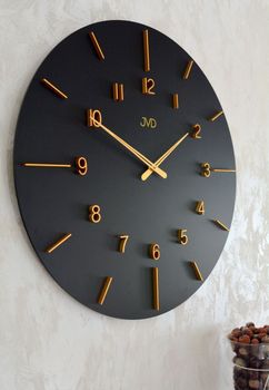 Duży zegar ścienny duży drewniany 70 cm HC701.2 czarno złoty. Zegar ścienny nowoczesny. Duży czarny zegar ścienny nowoczesny (2).JPG