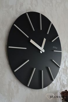 Duży zegar ścienny czarny srebrne dodatki 70 cm HC702.2. Duży zegar ścienny nowoczesny czarny. Zegar do nowoczesnych wnętrz (2).JPG