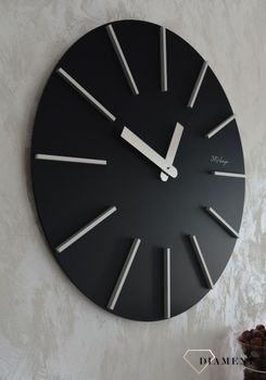 Duży zegar ścienny czarny srebrne dodatki 70 cm HC702.2. Duży zegar ścienny nowoczesny czarny. Zegar do nowoczesnych wnętrz (3).JPG