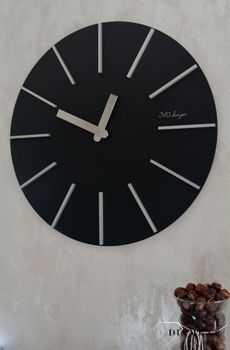 Duży zegar ścienny czarny srebrne dodatki 70 cm HC702.2. Duży zegar ścienny nowoczesny czarny. Zegar do nowoczesnych wnętrz (4).JPG