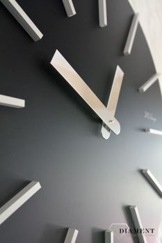 Duży zegar ścienny czarny srebrne dodatki 70 cm HC702.2. Duży zegar ścienny nowoczesny czarny. Zegar do nowoczesnych wnętrz (5).JPG