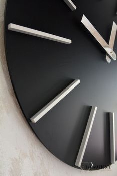 Duży zegar ścienny czarny srebrne dodatki 70 cm HC702.2. Duży zegar ścienny nowoczesny czarny. Zegar do nowoczesnych wnętrz (6).JPG