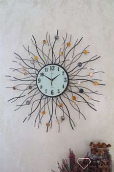Zegar ścienny duży 70 cm nowoczesny HJ02. Nowoczesny zegar ścienny z ozdobnymi koralikami z masy perłowej. Zegar ścienny (2).JPG