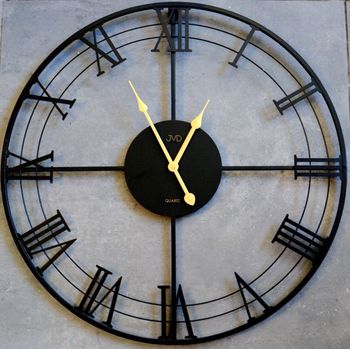 Zegar ścienny JVD HJ103 średnica 57 cm. Duży efektowny czarny metalowy zegar ścienny do salonu holu recepcji JVD LOFT HJ103 (12).JPG