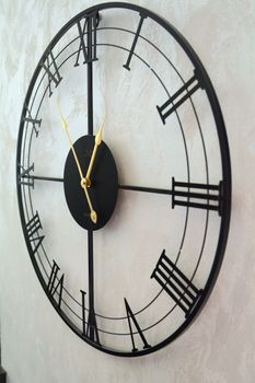 Zegar ścienny JVD HJ103 średnica 57 cm. Duży efektowny czarny metalowy zegar ścienny do salonu holu recepcji JVD LOFT HJ103 (5).JPG