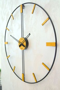 Zegar ścienny JVD HJ105 średnica 57 cm. Duży efektowny czarno-brązowy metalowy zegar ścienny do salonu holu recepcji JVD LOFT HJ105 ✓ Kurier Gratis 24h (12).JPG