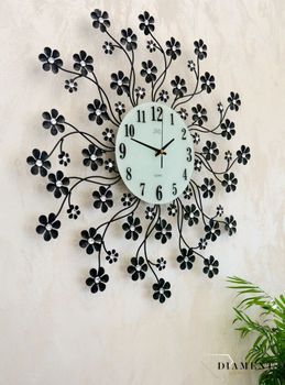 Zegar na ścianę Czarne Kwiaty nowoczesny z kryształkami JVD kwiatki HJ85 (1).JPG