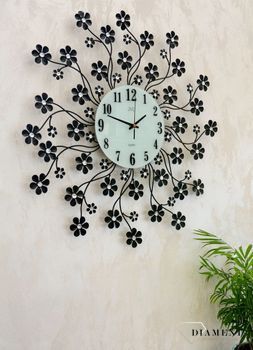 Zegar na ścianę Czarne Kwiaty nowoczesny z kryształkami JVD kwiatki HJ85 (3).JPG