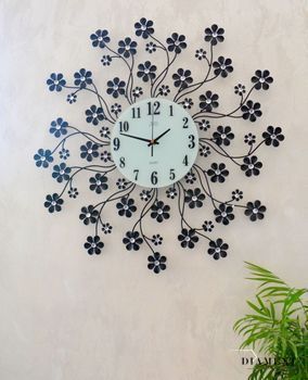 Zegar na ścianę Czarne Kwiaty nowoczesny z kryształkami JVD kwiatki HJ85 (5).JPG