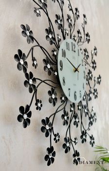 Zegar na ścianę Czarne Kwiaty nowoczesny z kryształkami JVD kwiatki HJ85 (6).JPG