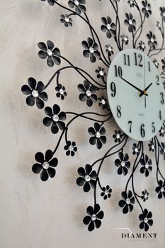 Zegar na ścianę Czarne Kwiaty nowoczesny z kryształkami JVD kwiatki HJ85 (7).JPG