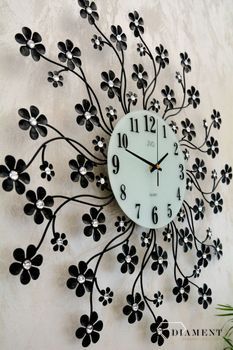 Zegar na ścianę Czarne Kwiaty nowoczesny z kryształkami JVD kwiatki HJ85 (8).JPG