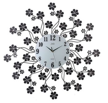 Zegar na ścianę nowoczesny z kryształkami JVD kwiatki HJ85.  Zegar ścienny JVD HJ85 wyposażony jest w kwarcowy mechanizm, zasilany za pomocą baterii. Posiada bardzo wysoką dokładność mierzenia czasu +- 10 sekund w przeciągu 30 dni..jpg