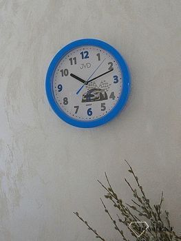 Zegar na ścianę dla dziecka Wyścigowy HP612.D5. Zegar na ścianę dla dziecka na ścianę. Zegar w okrągłym kształcie w kolorze niebieskim z motywem samochodu (1).JPG
