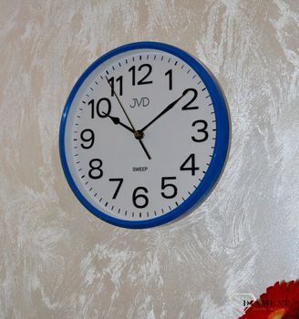 Zegar na ścianę niebieski JVD 25 cm HP683.3 .Zegar ścienny w obudowie w kolorze niebieskim z białą wyraźna tarczą.  (3).JPG
