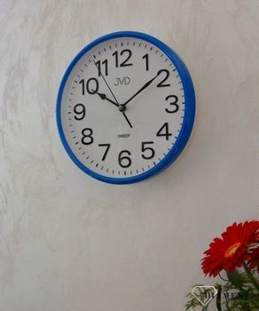 Zegar na ścianę niebieski JVD 25 cm HP683.3 .Zegar ścienny w obudowie w kolorze niebieskim z białą wyraźna tarczą.  (5).JPG