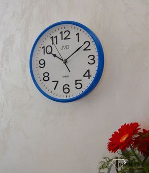 Zegar na ścianę niebieski JVD 25 cm HP683.3 .Zegar ścienny w obudowie w kolorze niebieskim z białą wyraźna tarczą.  (6).JPG