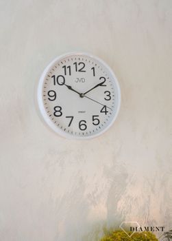 Zegar ścienny biały JVD.  Zegar biały na ścianę 25 cm. Zegar na baterię. Zegar ścienny w obudowie w kolorze białym z białą wyraźna tarczą.  (3).JPG