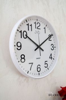 Zegar ścienny JVD Zegar ścienny w obudowie w kolorze białym z białą wyraźna tarczą, zegary na baterię , najdokładniejsze zegary, zegary na ścianę (4).JPG
